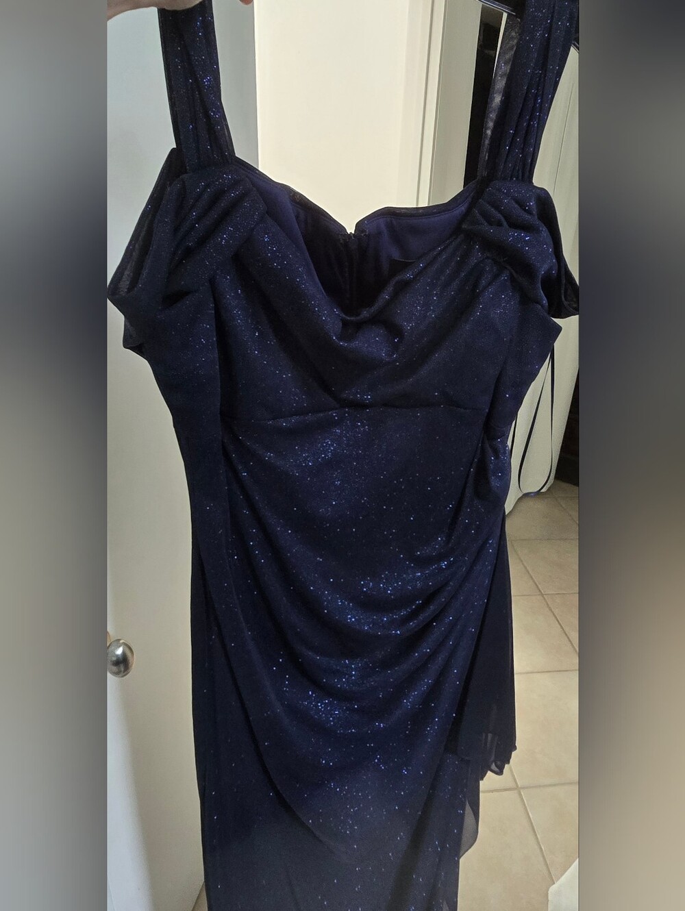 Navy Sparkle Draped Mother Of the Bride Evening Dress